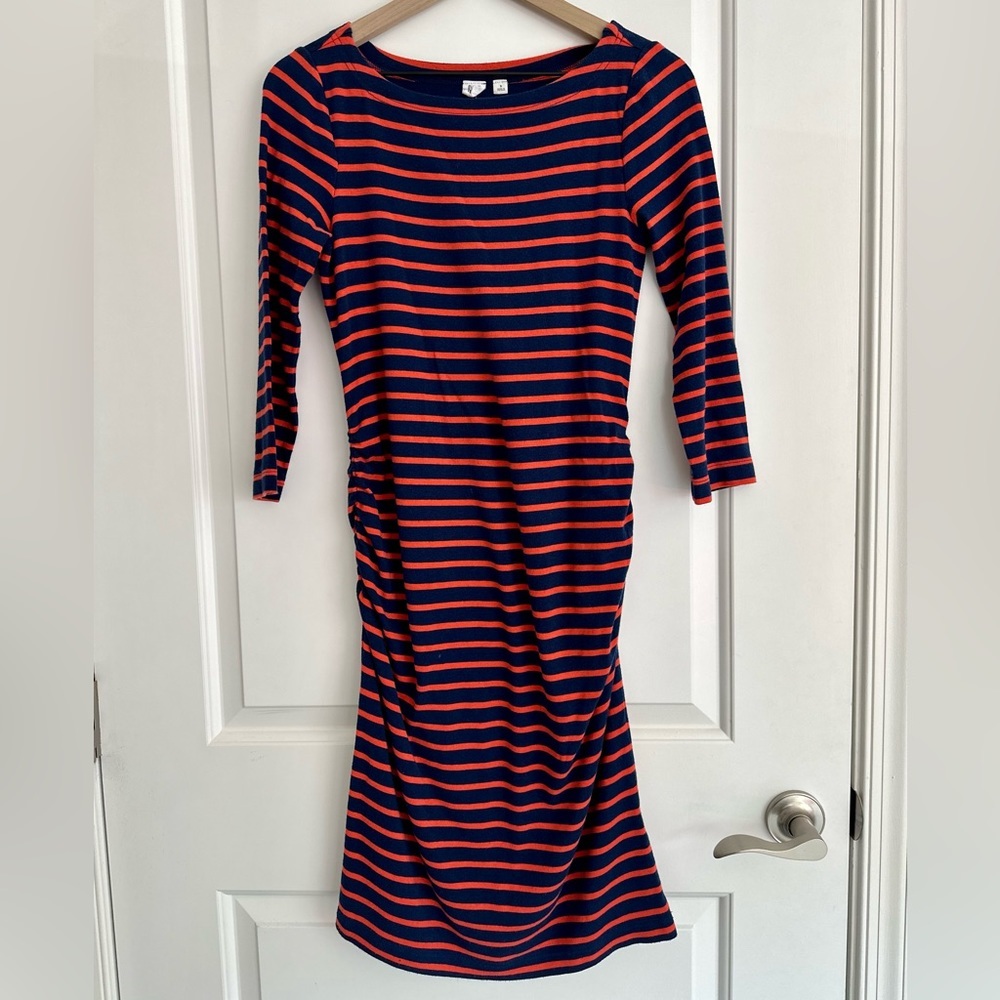 Gap Maternity Dress Stripe Midi Casual Stretch Navy Size Small Women’s